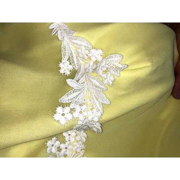 1960-70s Vintage Formal Dress Yellow Linen & Sheer Overlay Maxi Teens Womens XXS - Picture 11 of 11